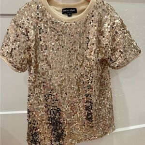 rebels Girls Sequin Short Sleeve Dress Top in Champagne